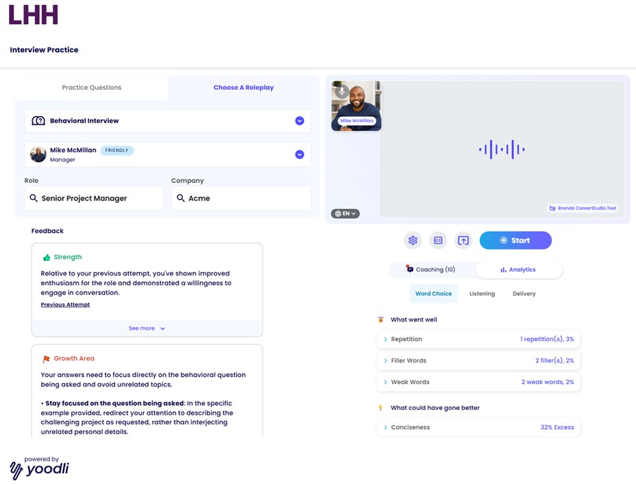 LHH Launches LHH Interview Center, with Yoodli Technology, to Ready Candidates for Real-Life Interview Experience