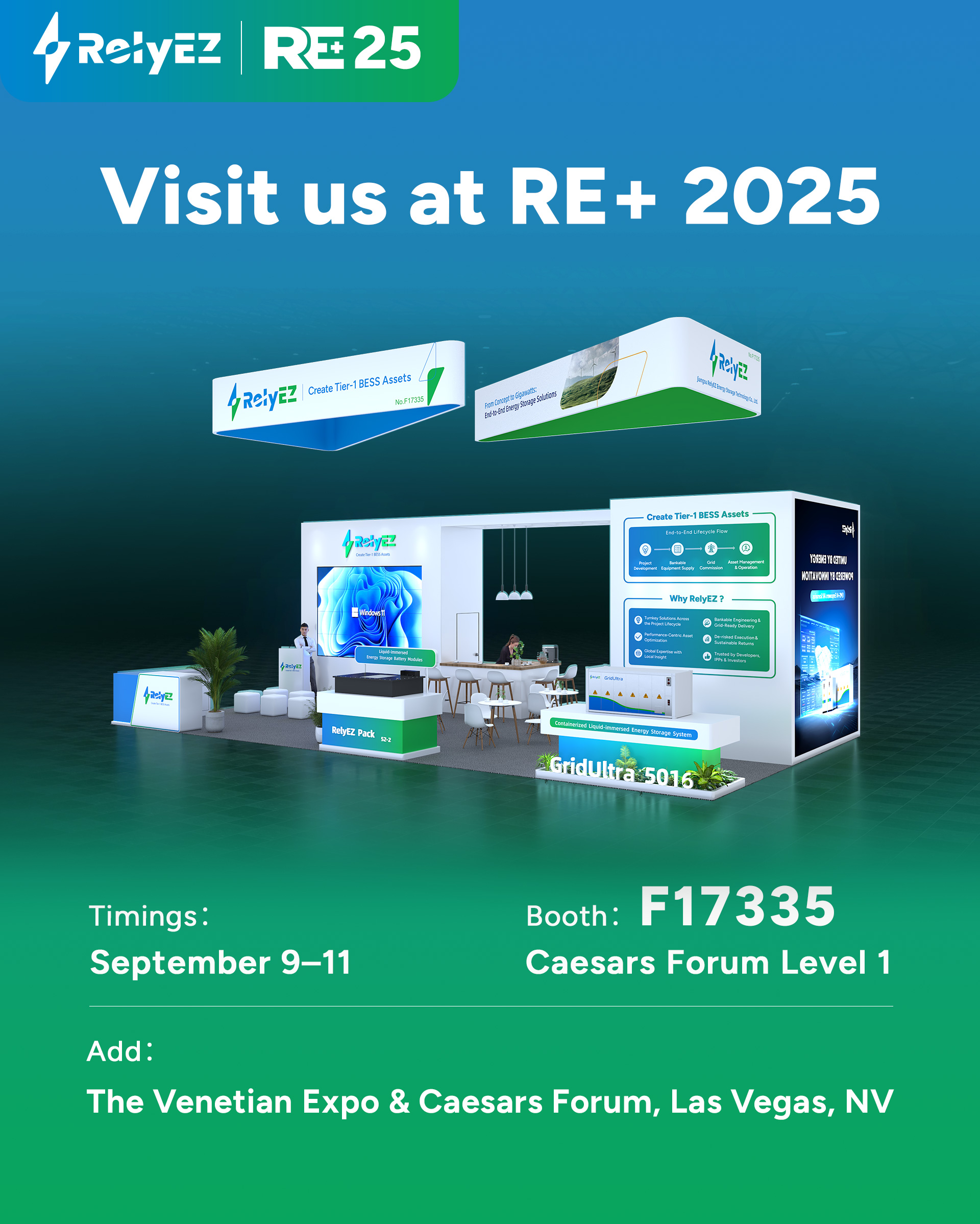 RelyEZ to Showcase Grid-Forming Energy Storage and Immersive Liquid-Cooling Battery, and RWA-Ready Systems at RE+ 2025